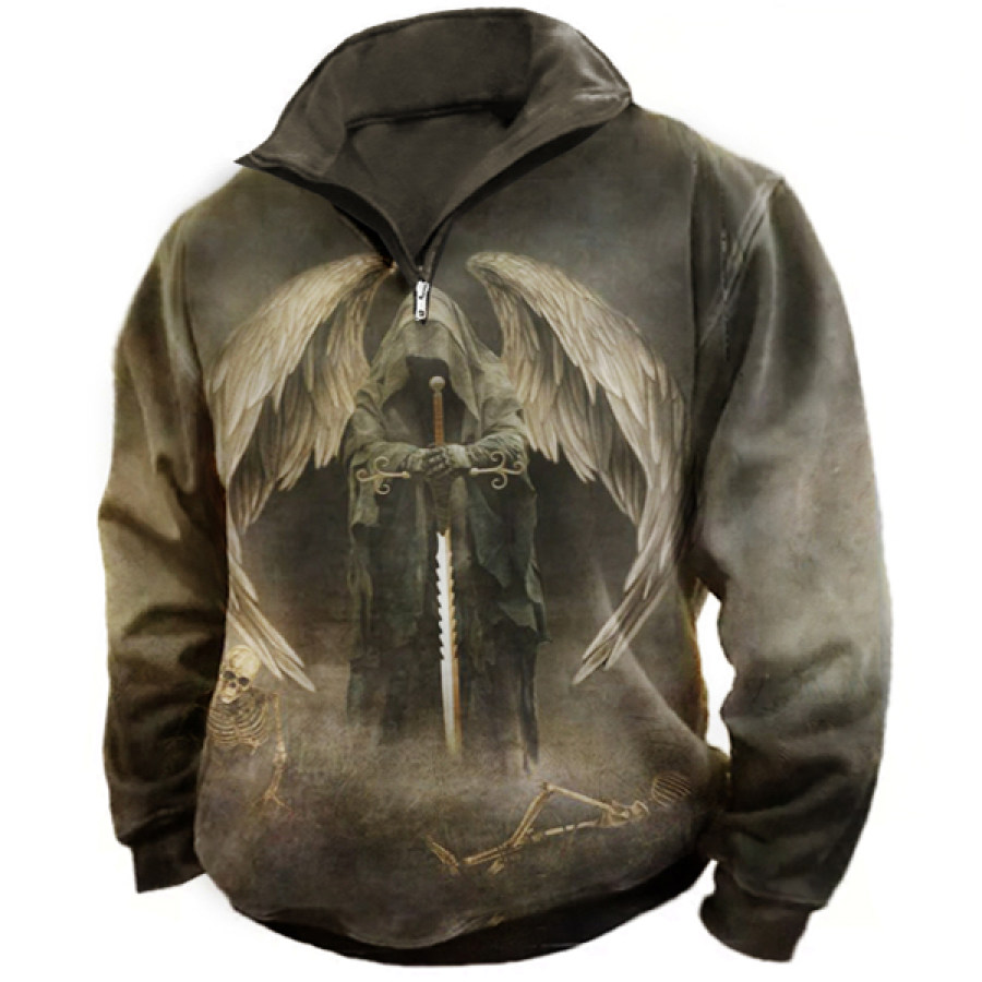 

Men's Vintage Angel Of Death Print Zip Sweatshirt