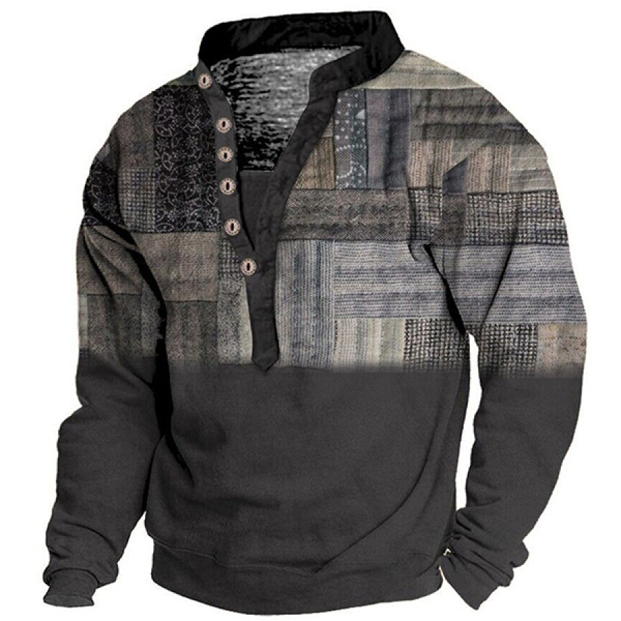 

Men's Ethnic Print Henley Collar Sweatshirt
