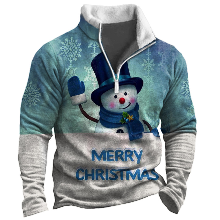 

Men's Vintage Christmas Snowman Color Block Zip Neck Sweatshirt