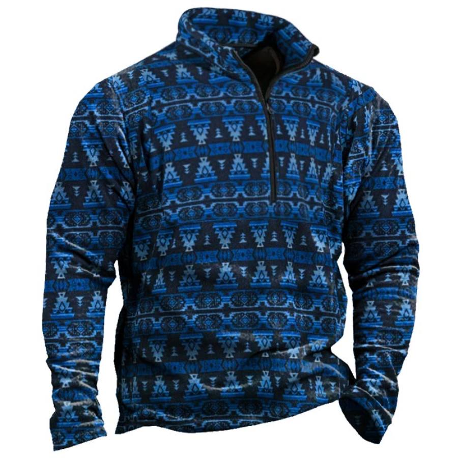 

Men's Outdoor Vintage Ethnic Print Half Zipper Sweatshirt
