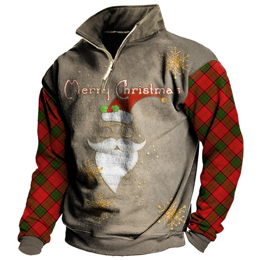 

Men's Vintage Christmas Plaid Print Quarter Zip Sweatshirt
