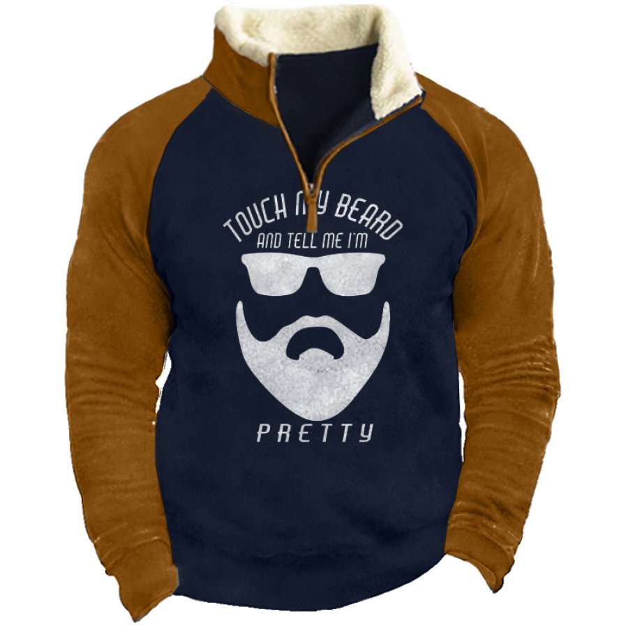 

Men's Retro Colorblock Beard Old Man Print Mock Neck Sweatshirt