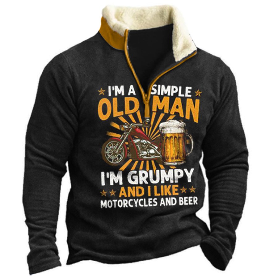 

I'm A Grumpy And I Like Motorcycle And Beer Men's Vintage Mock Neck Sweatshirt
