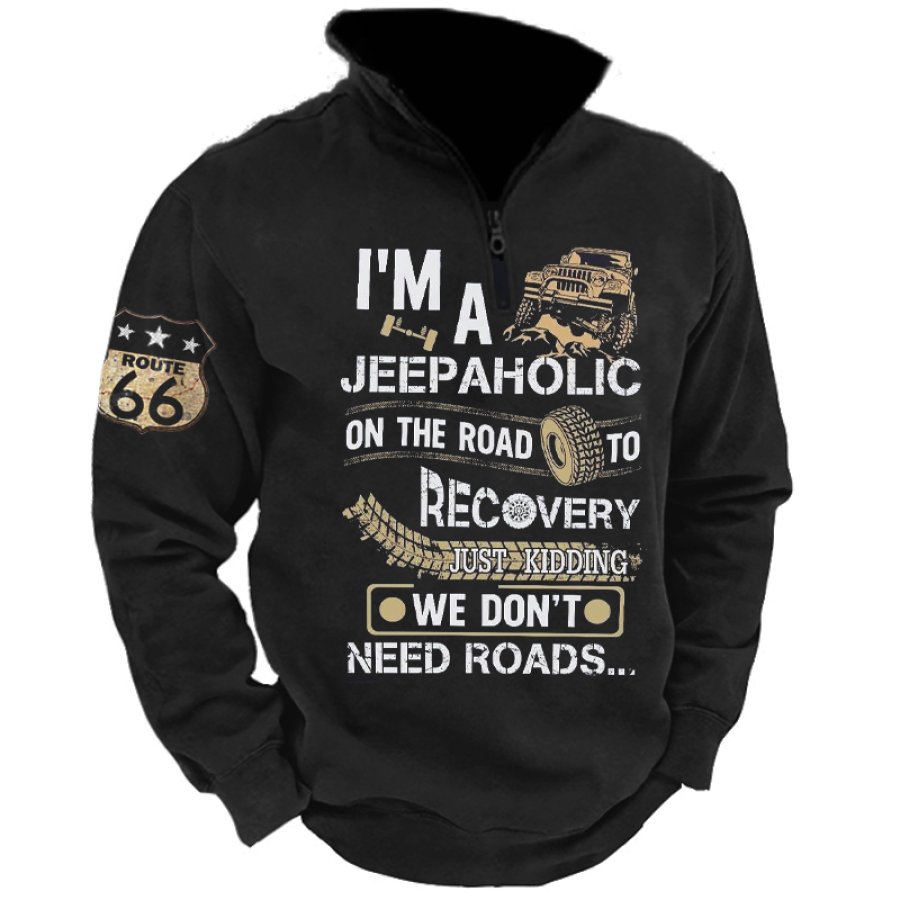 

I'm A Jeepaholic Men's Vintage Road Trip Route 66 Y Print Mock Neck Sweatshirt