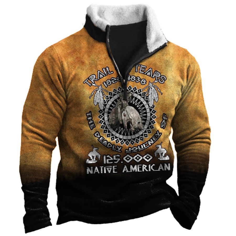 

Men's Vintage Western Cowboy Style Totem Print Fleece Mock Neck Sweatshirt