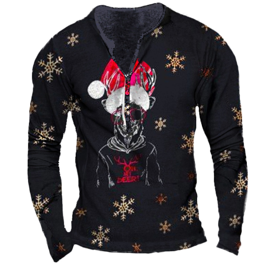

Men's Funny Christmas Graphic Long Sleeve Henley T-Shirt