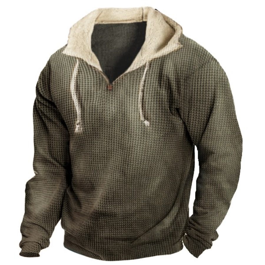 

Men's Vintage Waffle Print Fleece Hoodie
