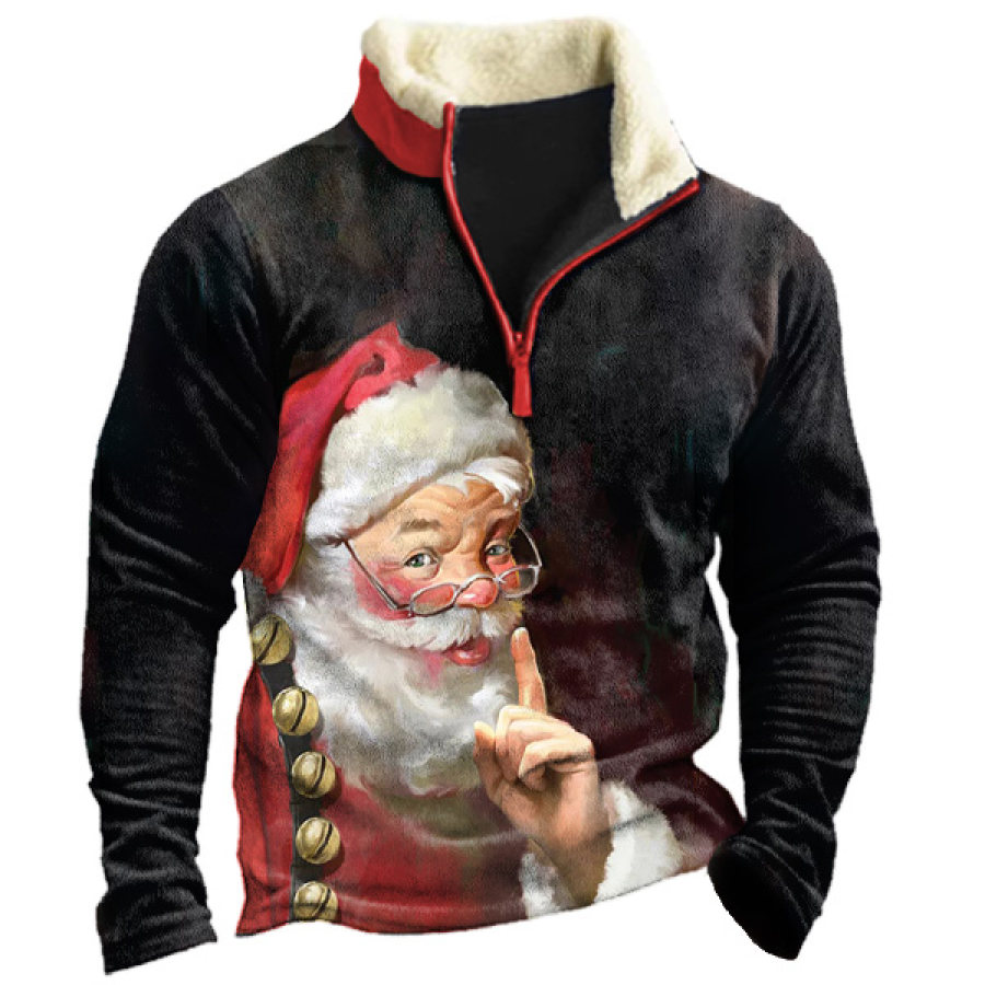 

Men's Christmas Santa Print Quarter Zip Sweatshirt