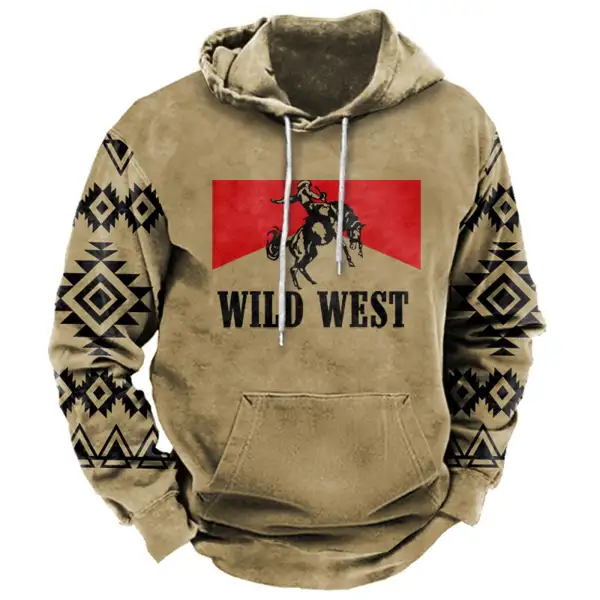 Men's Vintage Ethnic Wild West Print Hoodie - Kalesafe.com 