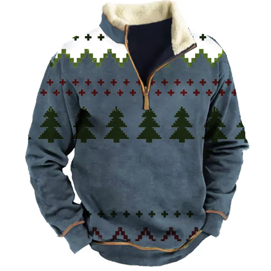 

Men's Vintage Christmas Tree Print Stand Collar Sweatshirt