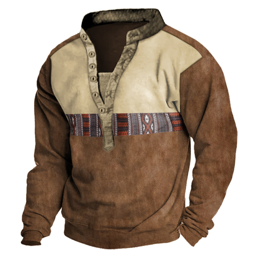 

Men's Ethnic Print Henley Collar Sweatshirt
