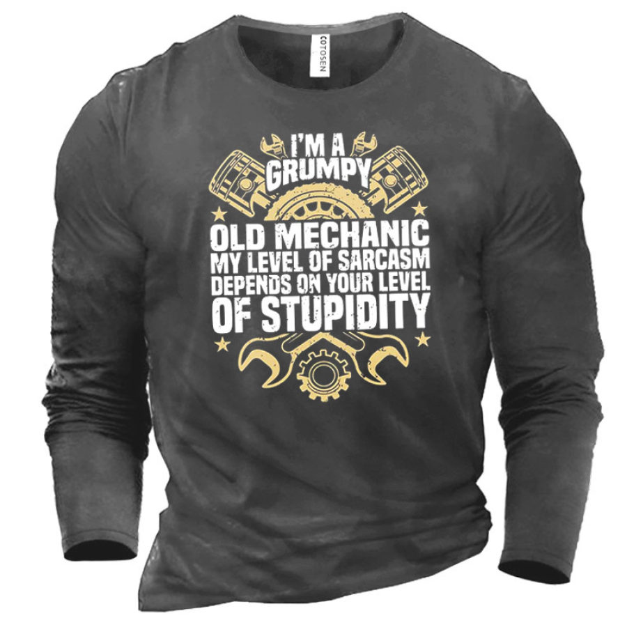 

Men's I'm A Grumpy Old Mechanic My Level Of Sarcasm Depends On Your Level Of Stupidity T-Shirt