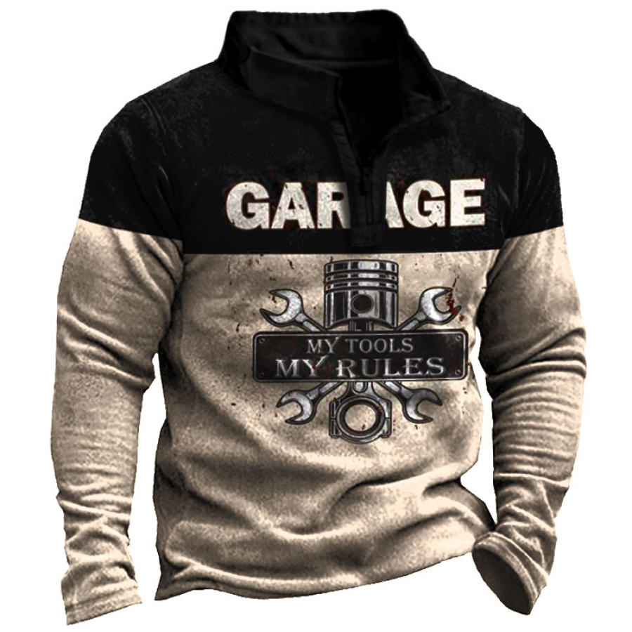 

Men's Vintage Garage Repair Print Contrast Zip-Up Sweatshirt
