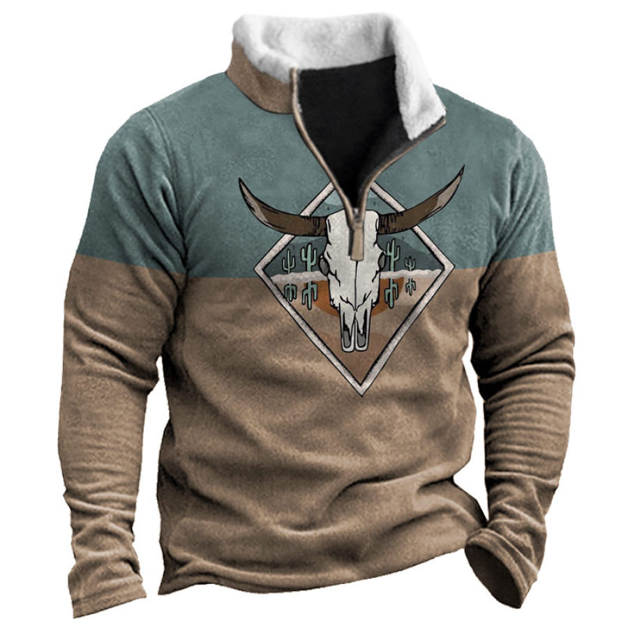 

Men's Vintage Western Contrast Print Quarter Zip Sweatshirt