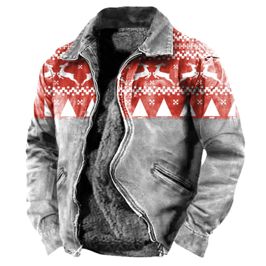 

Men's Vintage Christmas Print Cargo Tactical Jacket