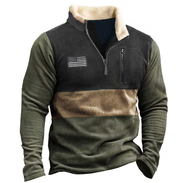 Men Outdoor Fleece Stand Collar Chic Tactical Men's Sweatshirt