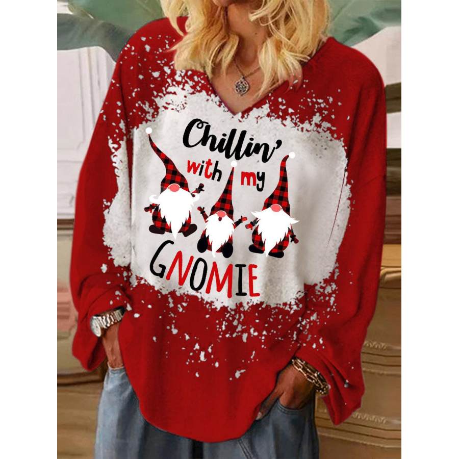 

Women's Christmas Print Loose Long-sleeved V-neck Sweater