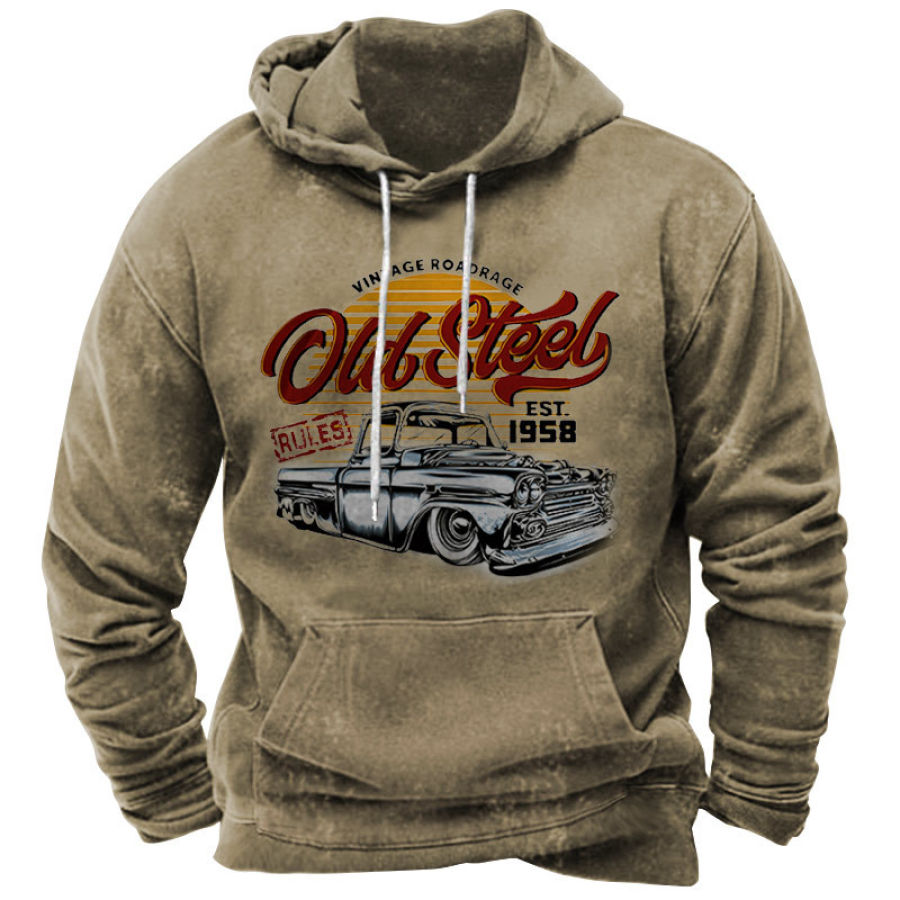 

Men's Vintage Old Steel Car Print Pocket Hoodie