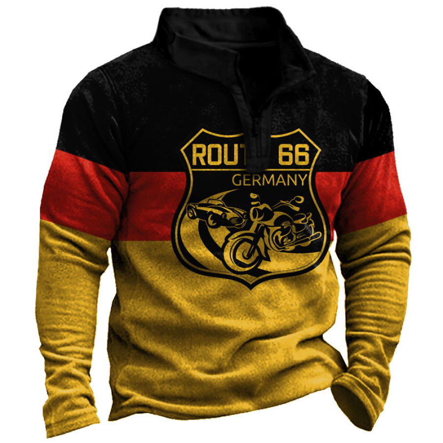 

Men's Outdoor German Colorblock Route 66 Print Zip-Up Sweatshirt