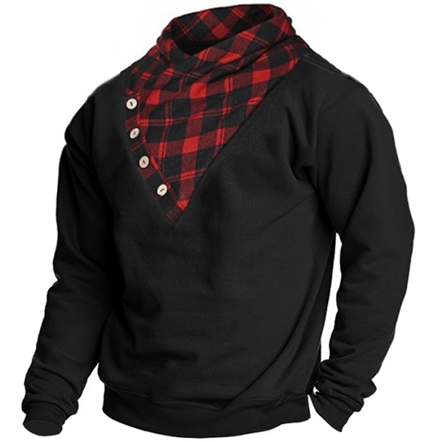 

Men's Vintage Plaid Stitching Mock Neck Sweatshirt