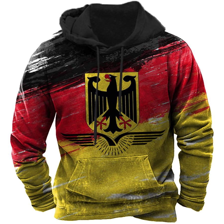

Men's Vintage German Flag Eagle Print Pocket Hoodie