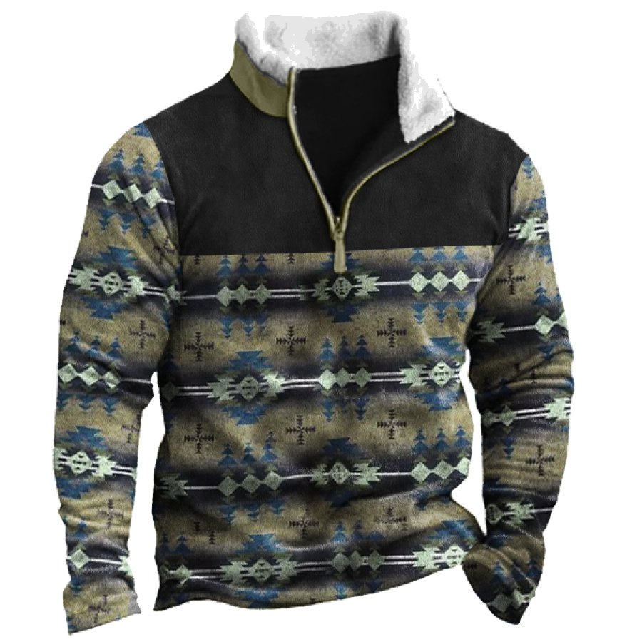 

Men's Geometric Ethnic Print Fleece Mock Neck Sweatshirt