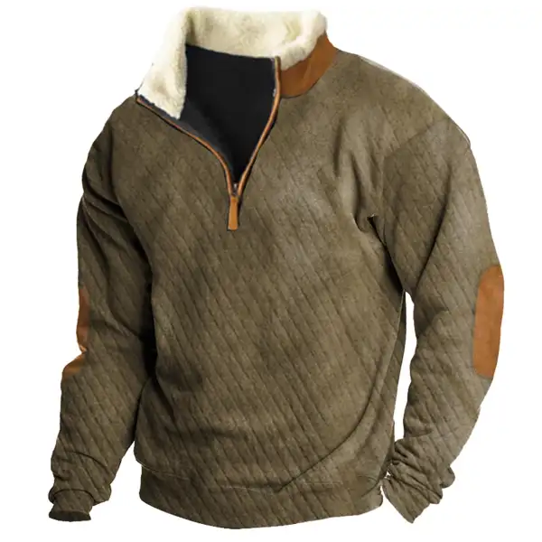 Men's Outdoor Quilted Warm Quarter Zip Sweatshirt - Mosaicnew.com 