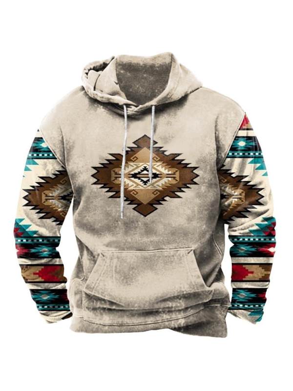 Men's Vintage Ethnic Geometric Print Hoodie