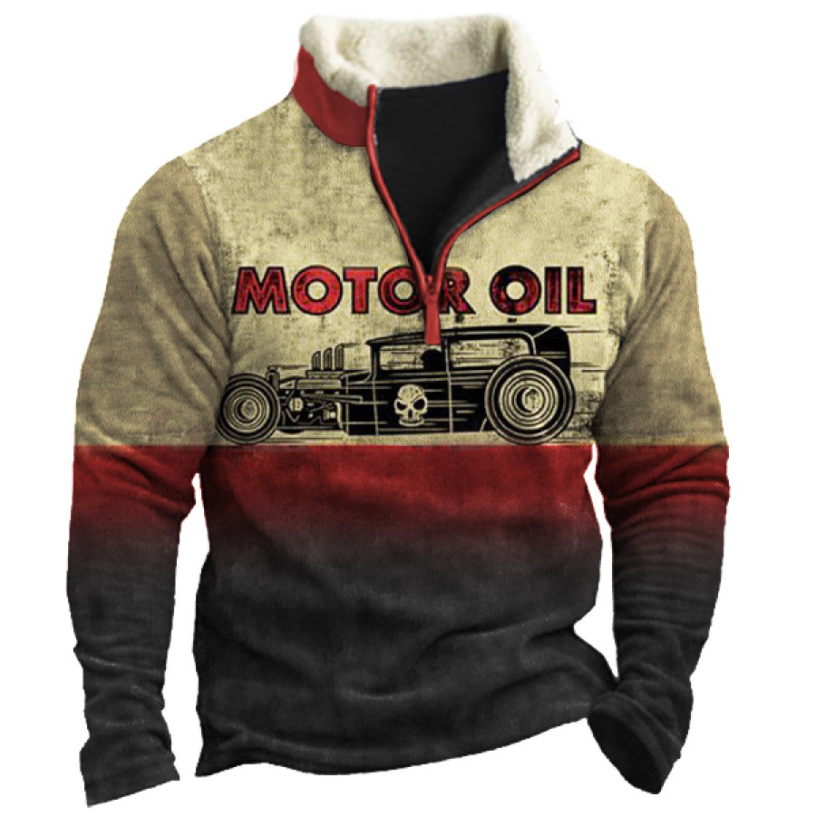 

Men's Vintage Motor Oil Print Quarter Zip Sweatshirt