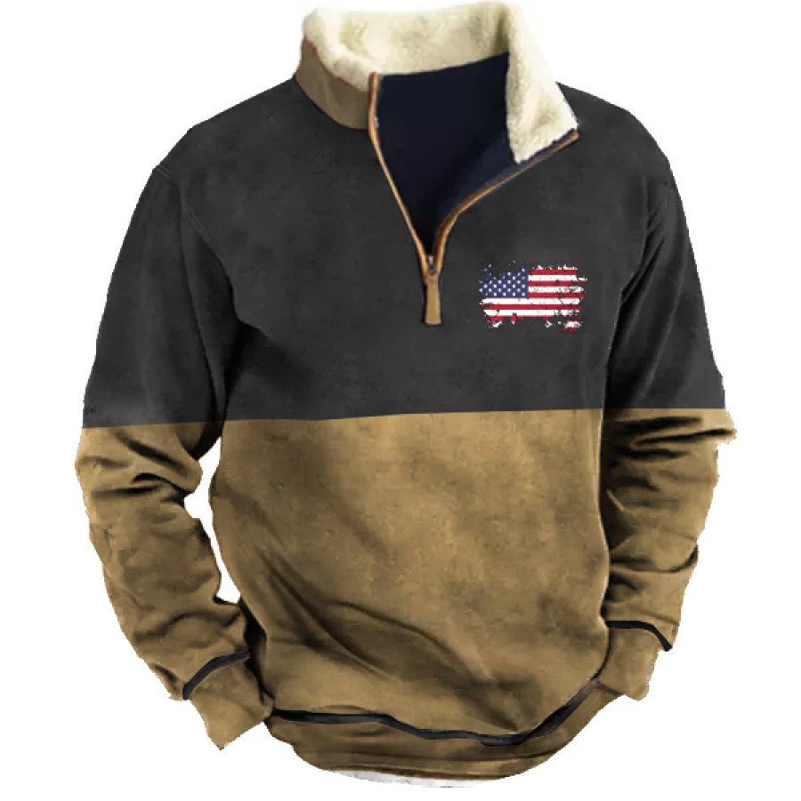 

Men's Vintage American Flag Stand Collar Winter Sweatshirt