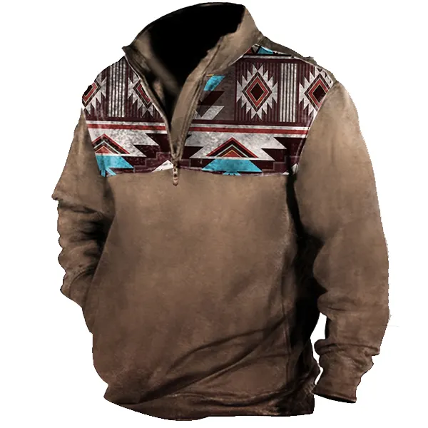 Men's Aztec Quarter Zip Winter Sweatshirt - Blaroken.com 