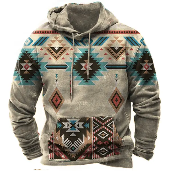 Men's Vintage Aztec Nautical Print Hoodie - Kalesafe.com 