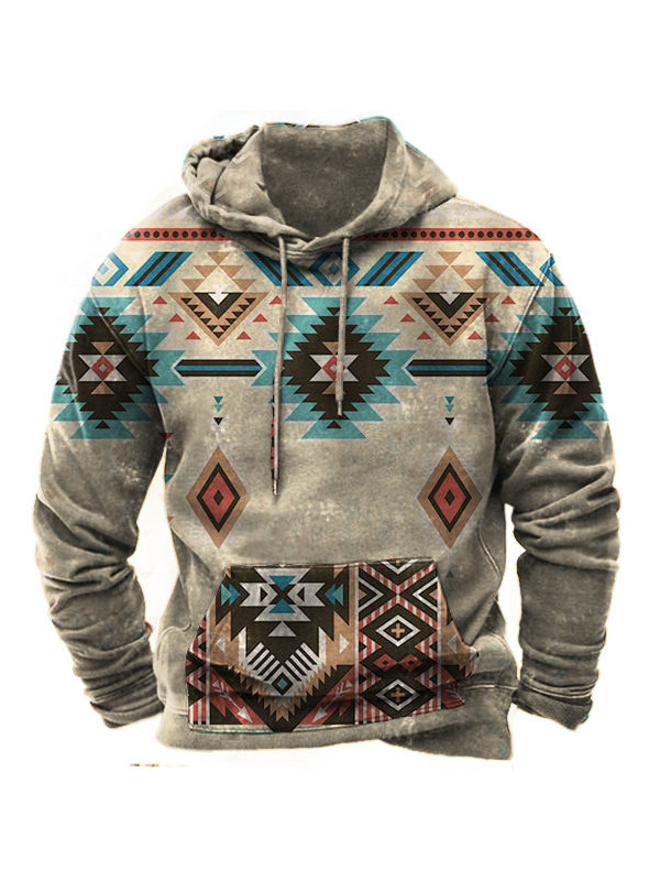 Men's Vintage Aztec Nautical Print Hoodie