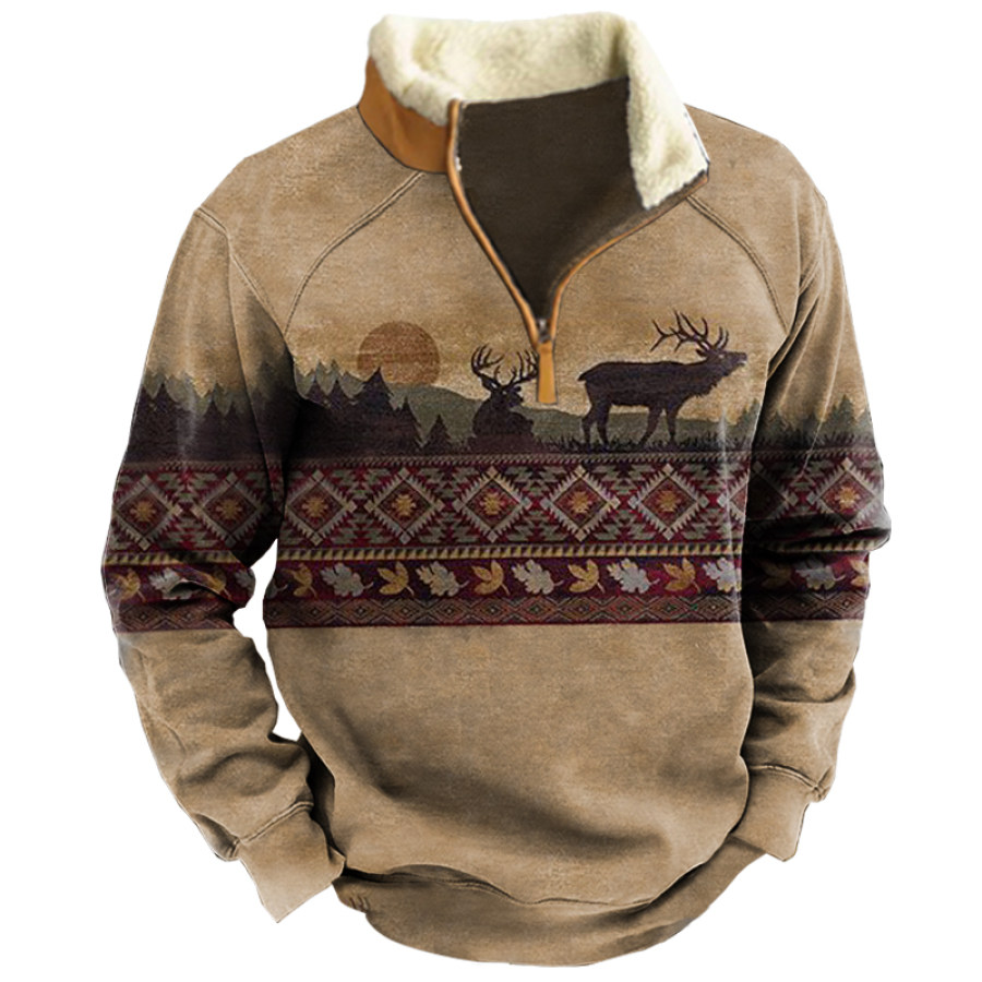 

Men's Vintage Ethnic Print Stand Collar Sweatshirt