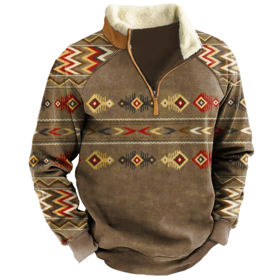 

Men's Vintage Ethnic Print Stand Collar Sweatshirt