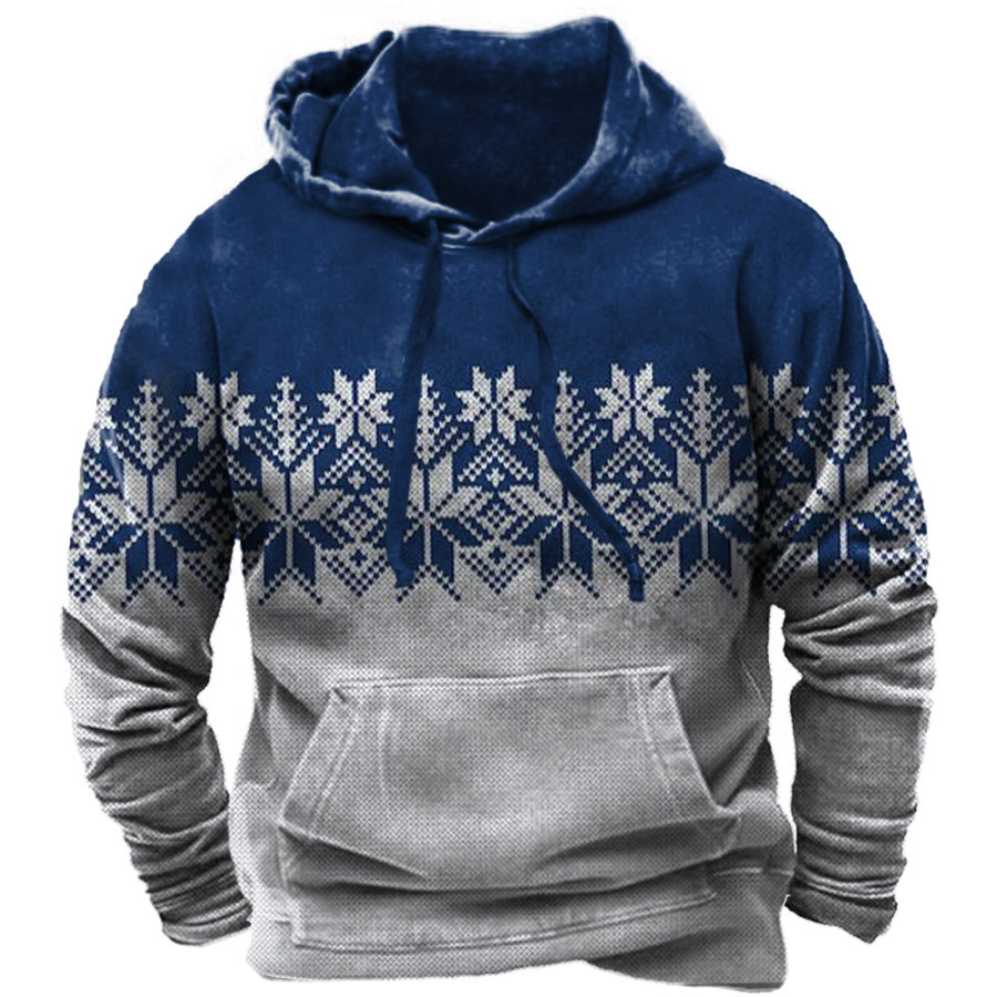 

Men's Vintage Christmas Snowflake Print Hoodie Pocket Sweatshirt