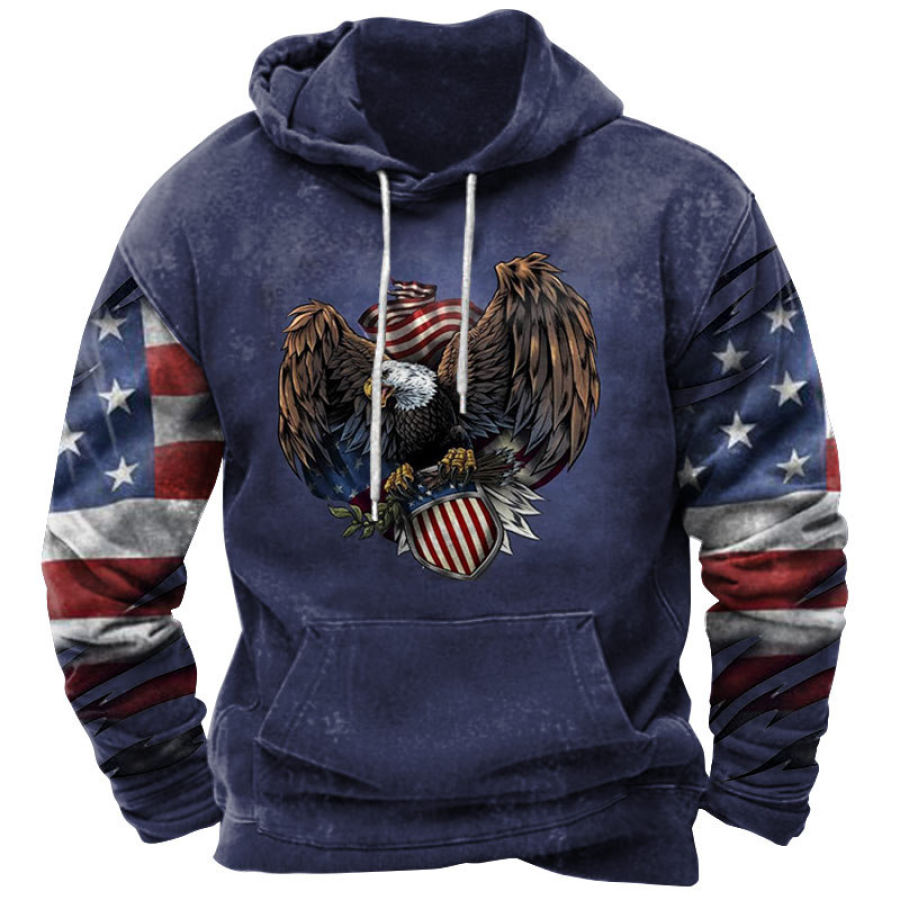 

Men's Vintage American Eagle American Flag Print Pocket Hoodie