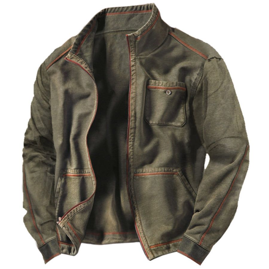 

Men's Retro Contrast Outdoor Pocket Sweatshirt Jacket