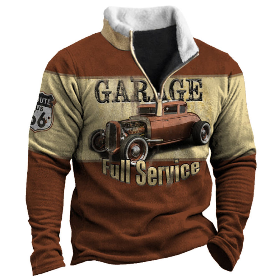 

Men's Outdoors Garage Full Service Route 66 Print Colorblock Zip-Up Sweatshirt