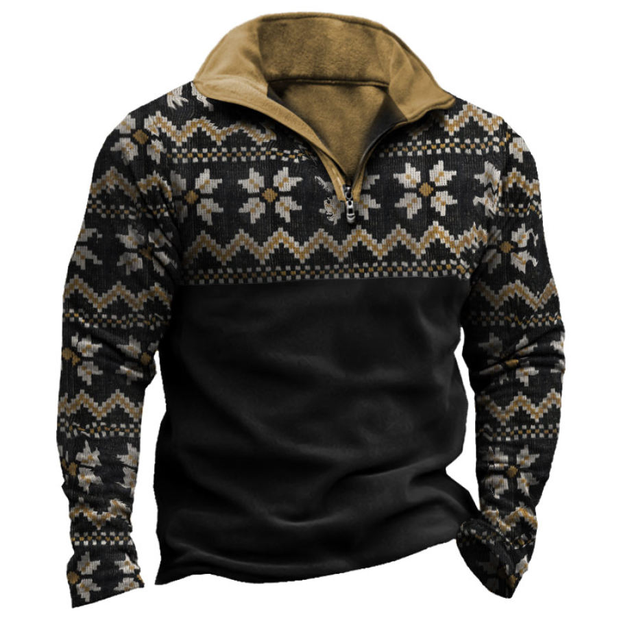 

Men's Outdoor Knit Vintage Pattern Zipper Sweatshirt