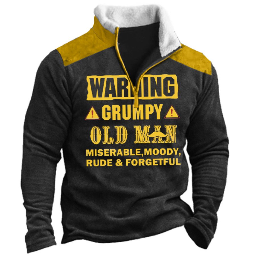 

Warning Grumpy Old Man Men's Retro Print Mock Neck Sweatshirt