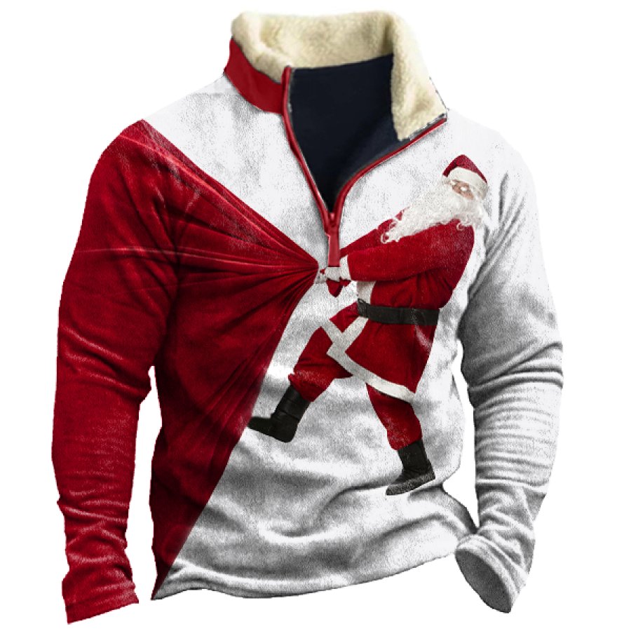 

Men's Christmas Santa Claus Gift Zipper Mock Neck Sweatshirt