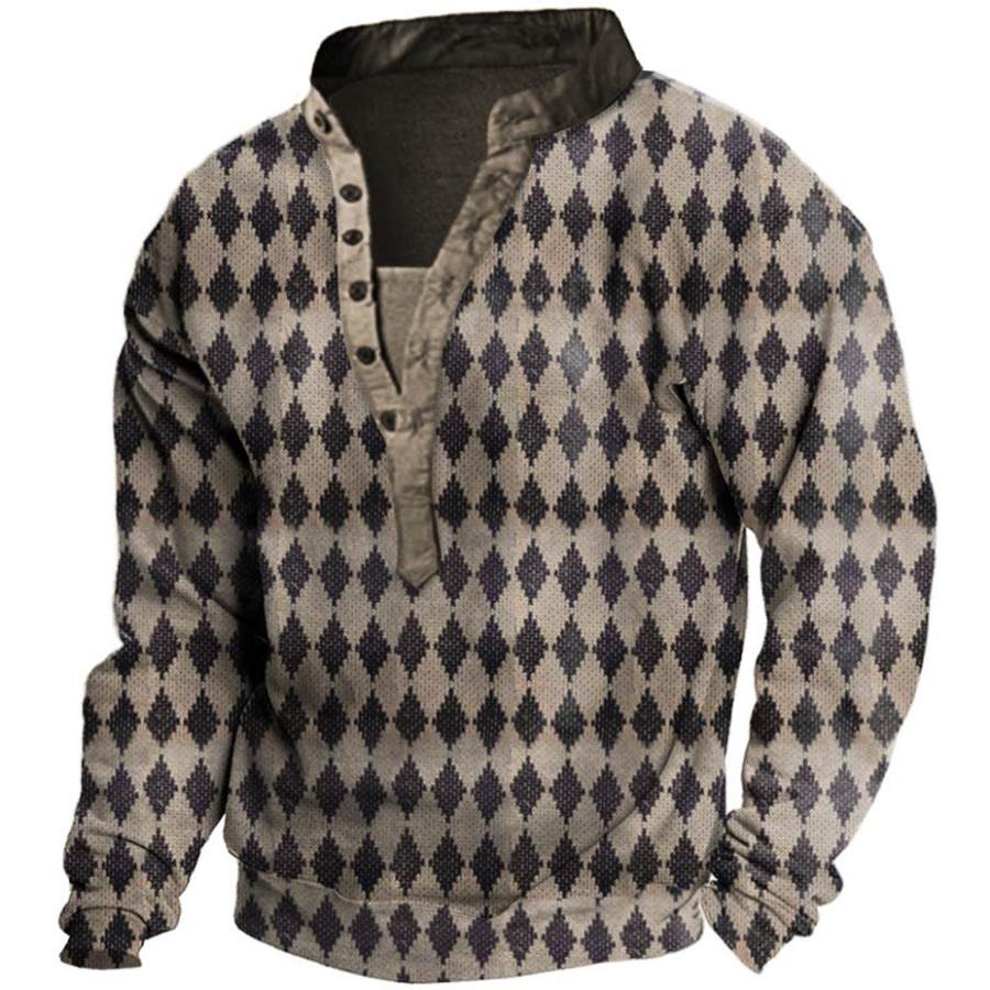 

Men's Vintage Argyle Knit Henley Sweatshirt