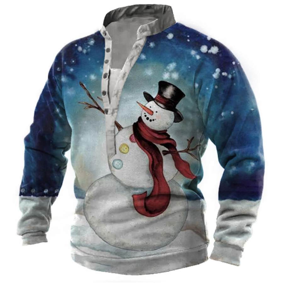 

Men's Christmas Snowman Print Henley Sweatshirt