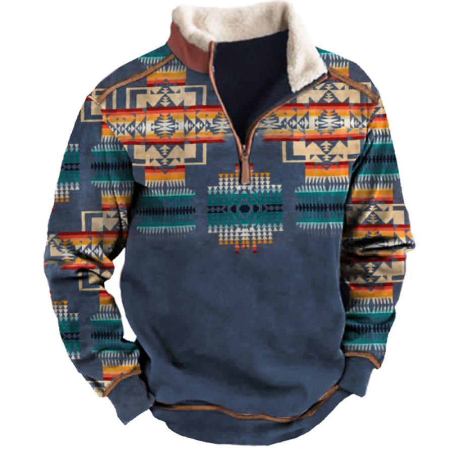 

Men's Aztec Quarter Zip Color Contrast Winter Sweatshirt