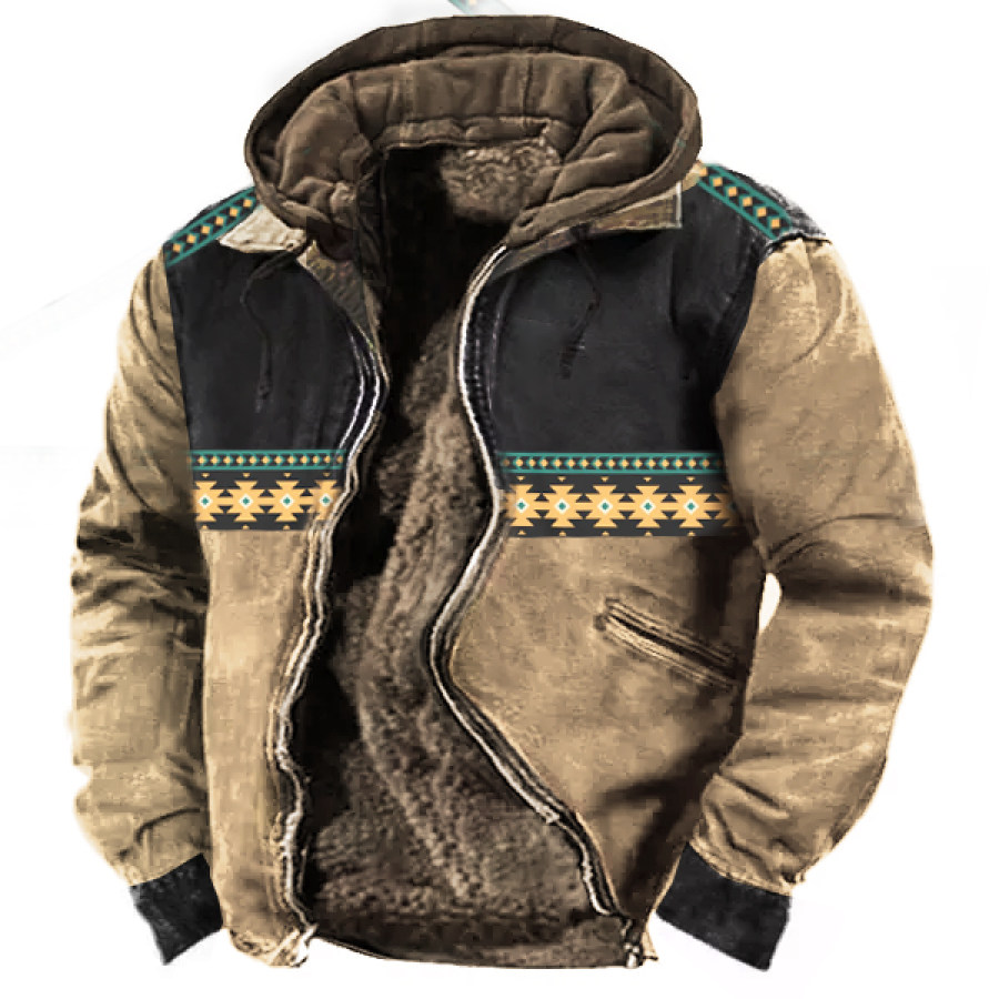 

Men's Vintage Ethnic Outdoor Tactical Hooded Fleece Lined Jacket