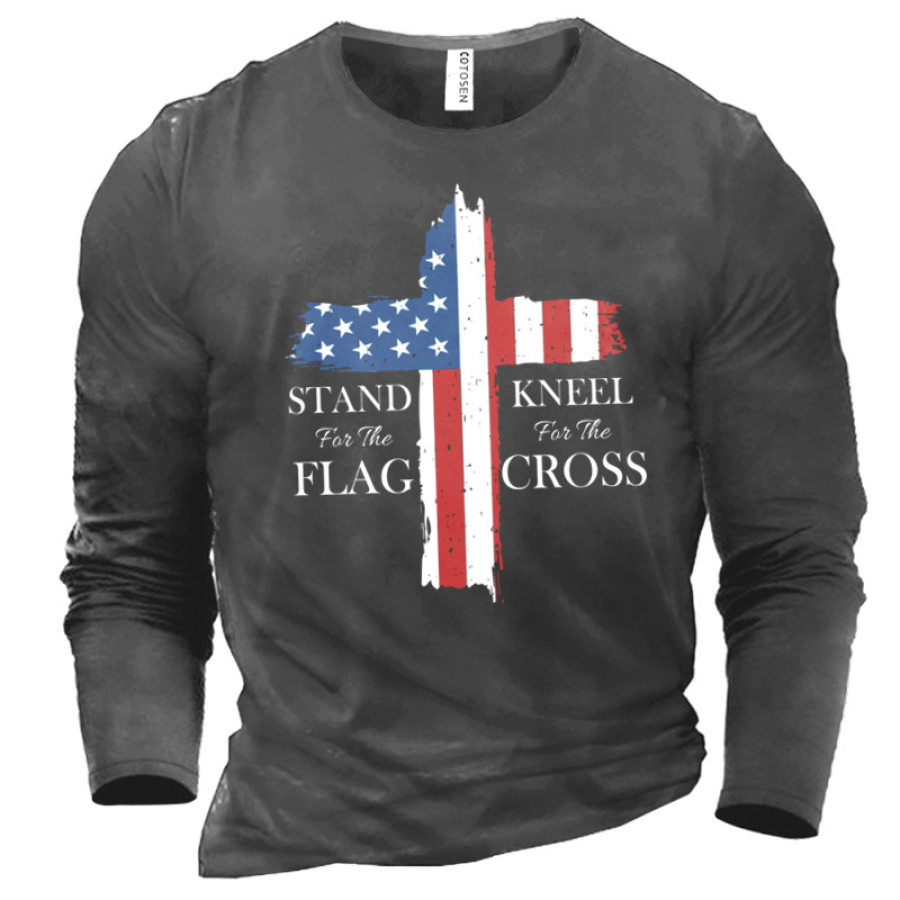 

Men's Stand For Our Flag Kneel For The Cross Fun Text T-Shirt