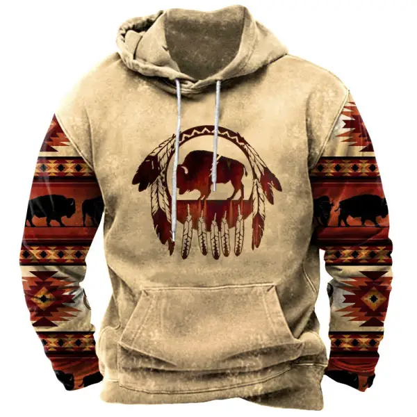Men's Vintage Western Ethnic Print Hoodie - Fineesa.chimpone.com 