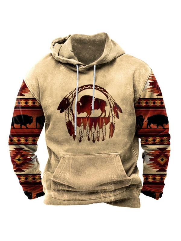 Men's Vintage Western Ethnic Print Hoodie