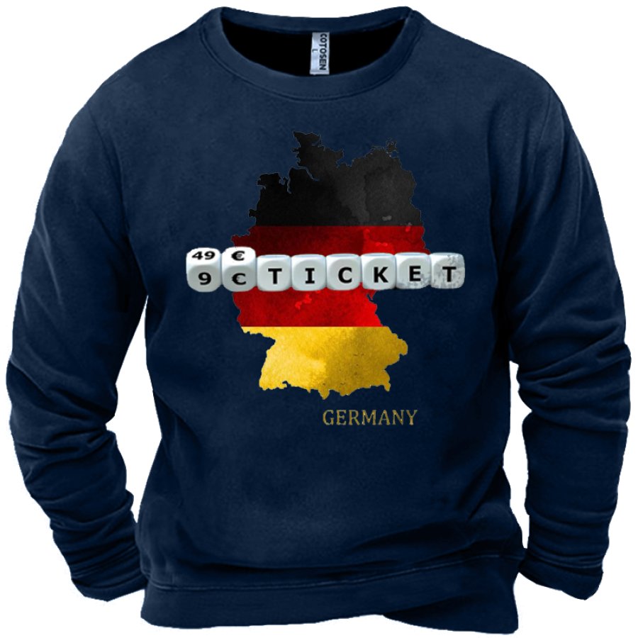 

9 Euro Ticket Sylt Ist Fällig Men's Retro Germany Flag Print Crew Neck Sweatshirt